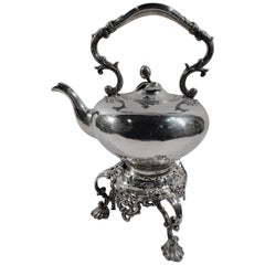 Pretty Antique English Victorian Sterling Silver Kettle on Stand