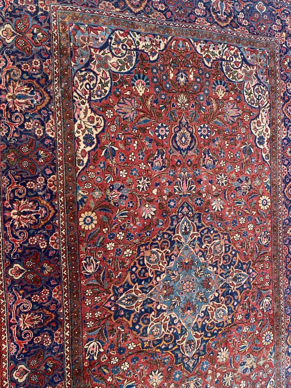 Bobyrug’s Pretty Antique Fine Kashan Rug For Sale 3