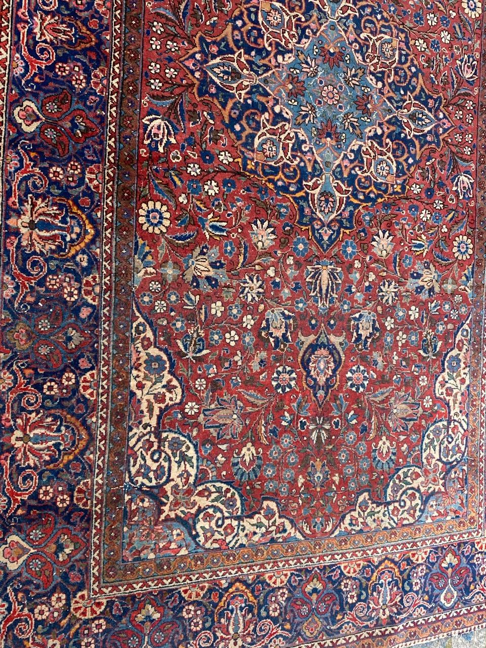 Bobyrug’s Pretty Antique Fine Kashan Rug For Sale 4