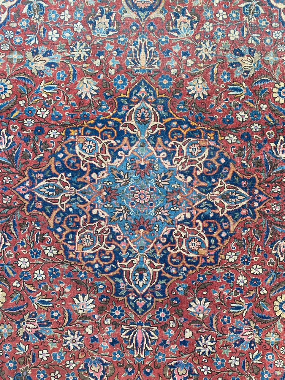 Hand-Knotted Bobyrug’s Pretty Antique Fine Kashan Rug For Sale