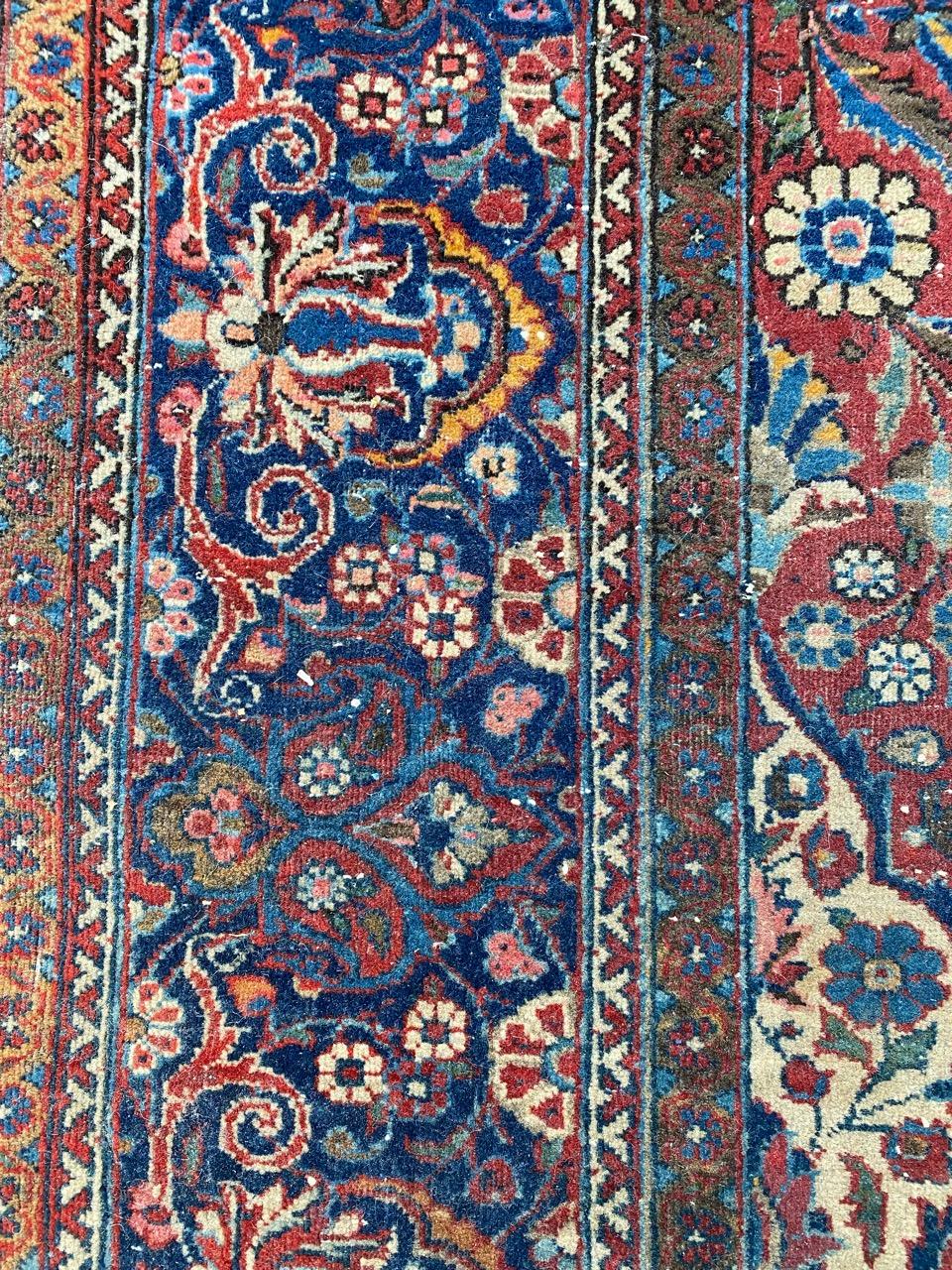 Bobyrug’s Pretty Antique Fine Kashan Rug In Good Condition For Sale In Saint Ouen, FR