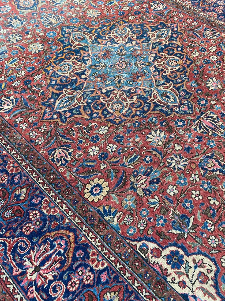 Cotton Bobyrug’s Pretty Antique Fine Kashan Rug For Sale