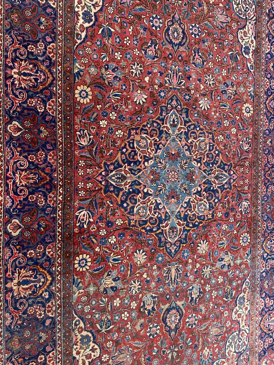 Bobyrug’s Pretty Antique Fine Kashan Rug For Sale 2