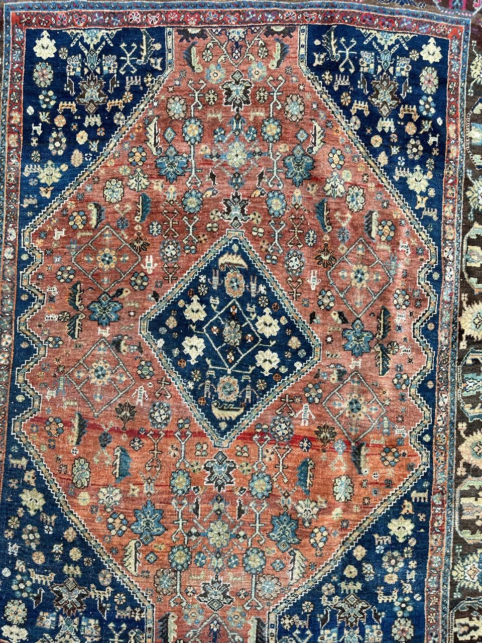 Tribal Bobyrug’s Pretty antique fine kashkouli qashqai rug For Sale