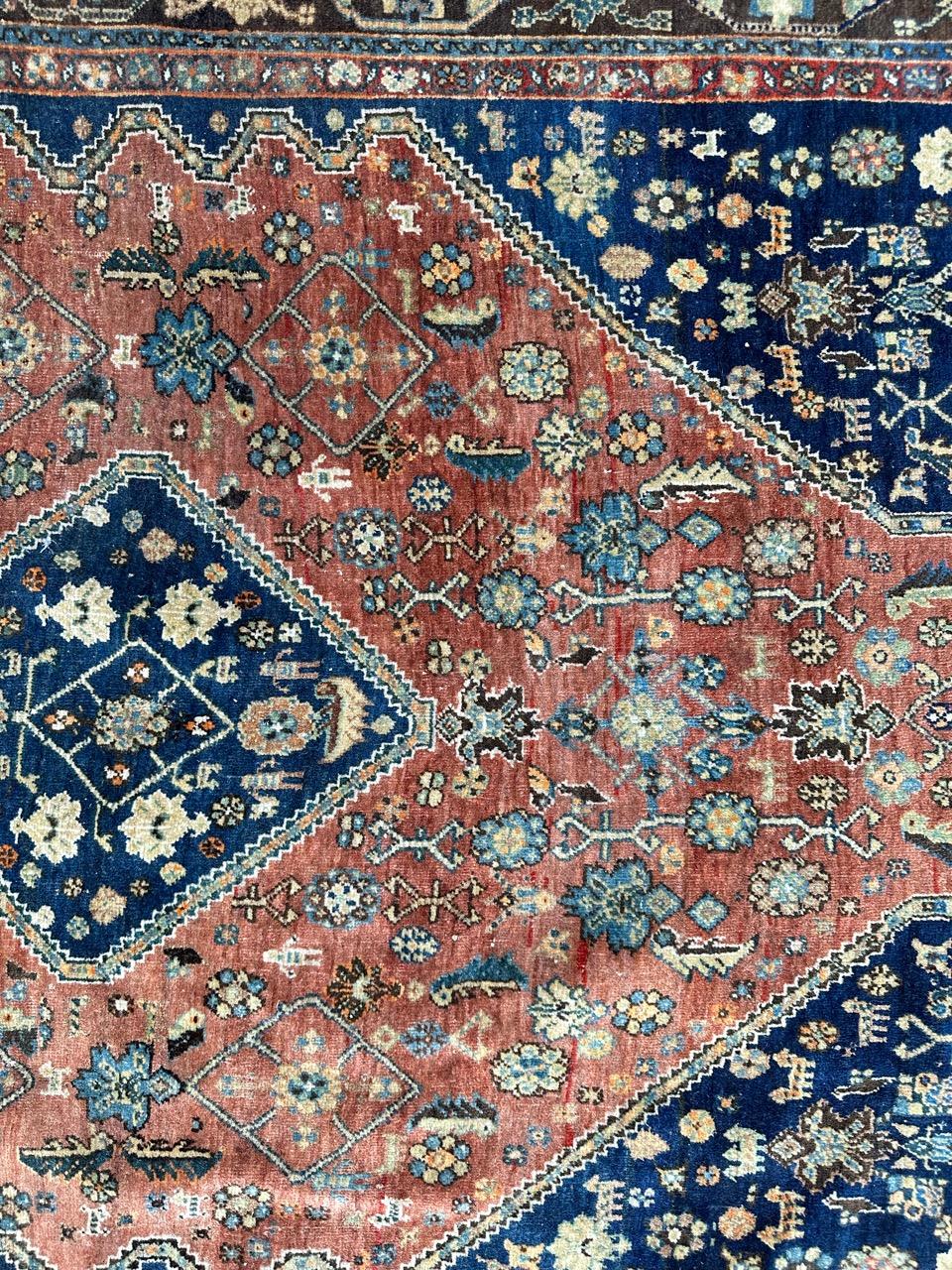 Hand-Knotted Bobyrug’s Pretty antique fine kashkouli qashqai rug  For Sale