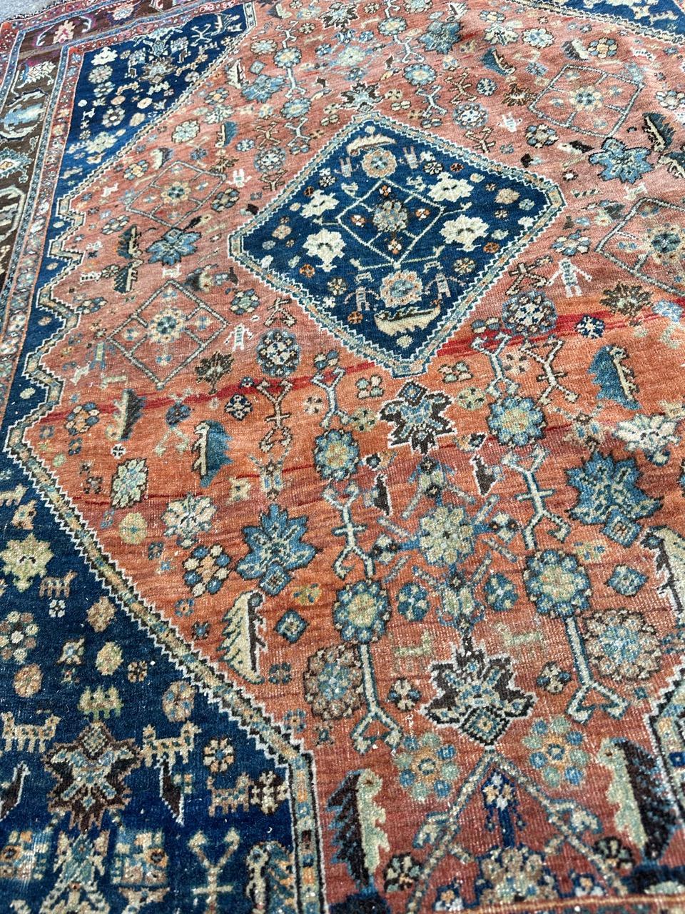 Bobyrug’s Pretty antique fine kashkouli qashqai rug  In Good Condition For Sale In Saint Ouen, FR