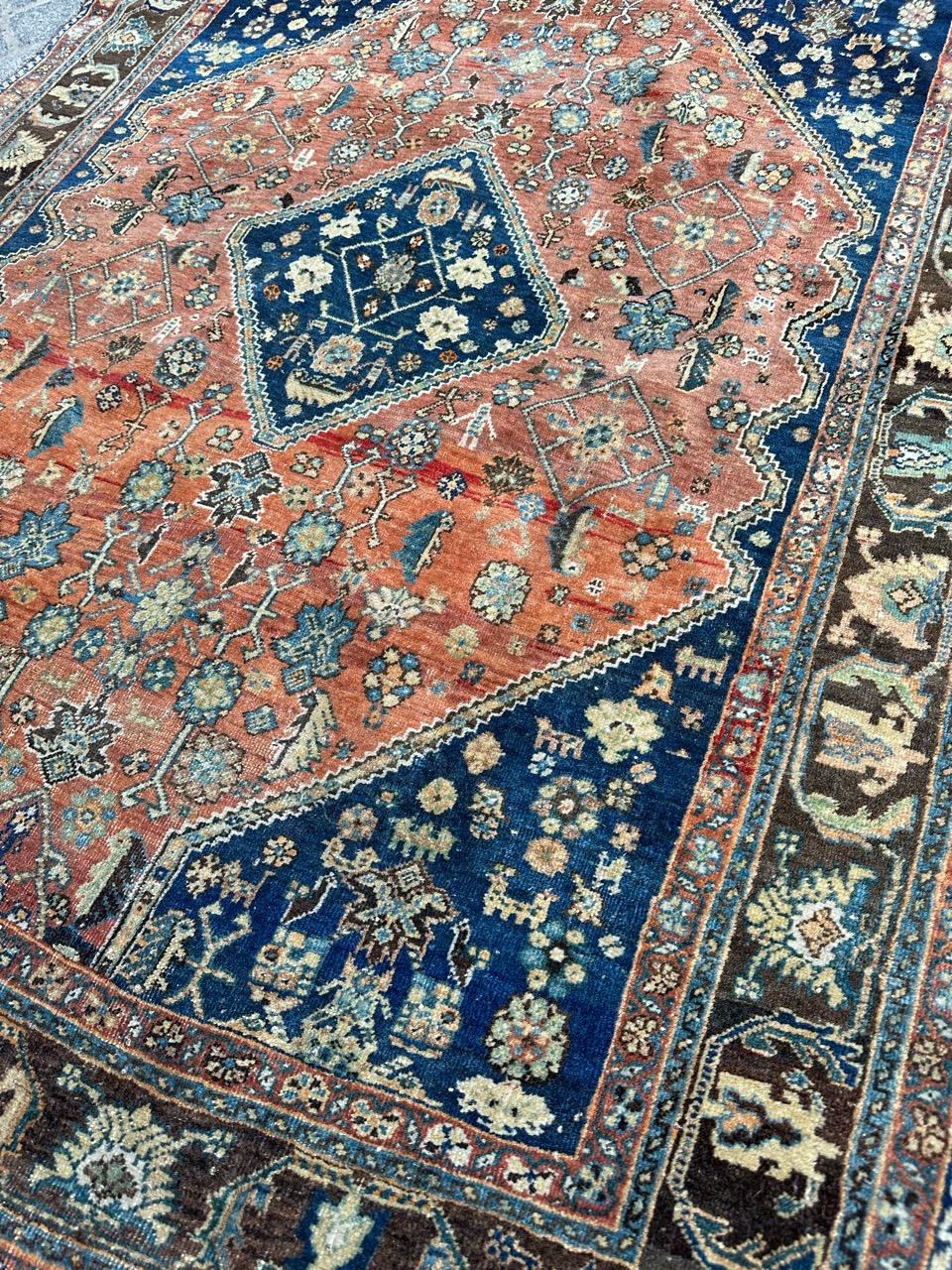 Wool Bobyrug’s Pretty antique fine kashkouli qashqai rug For Sale