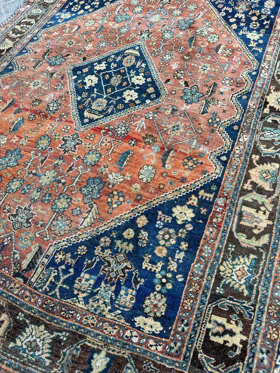 Wool Bobyrug’s Pretty antique fine kashkouli qashqai rug  For Sale