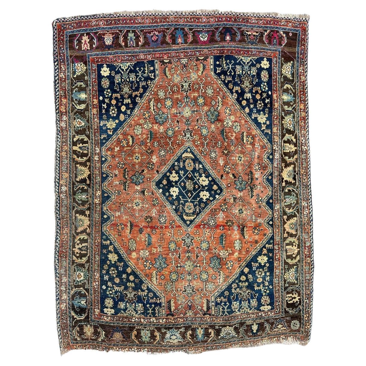 Bobyrug’s Pretty antique fine kashkouli qashqai rug  For Sale