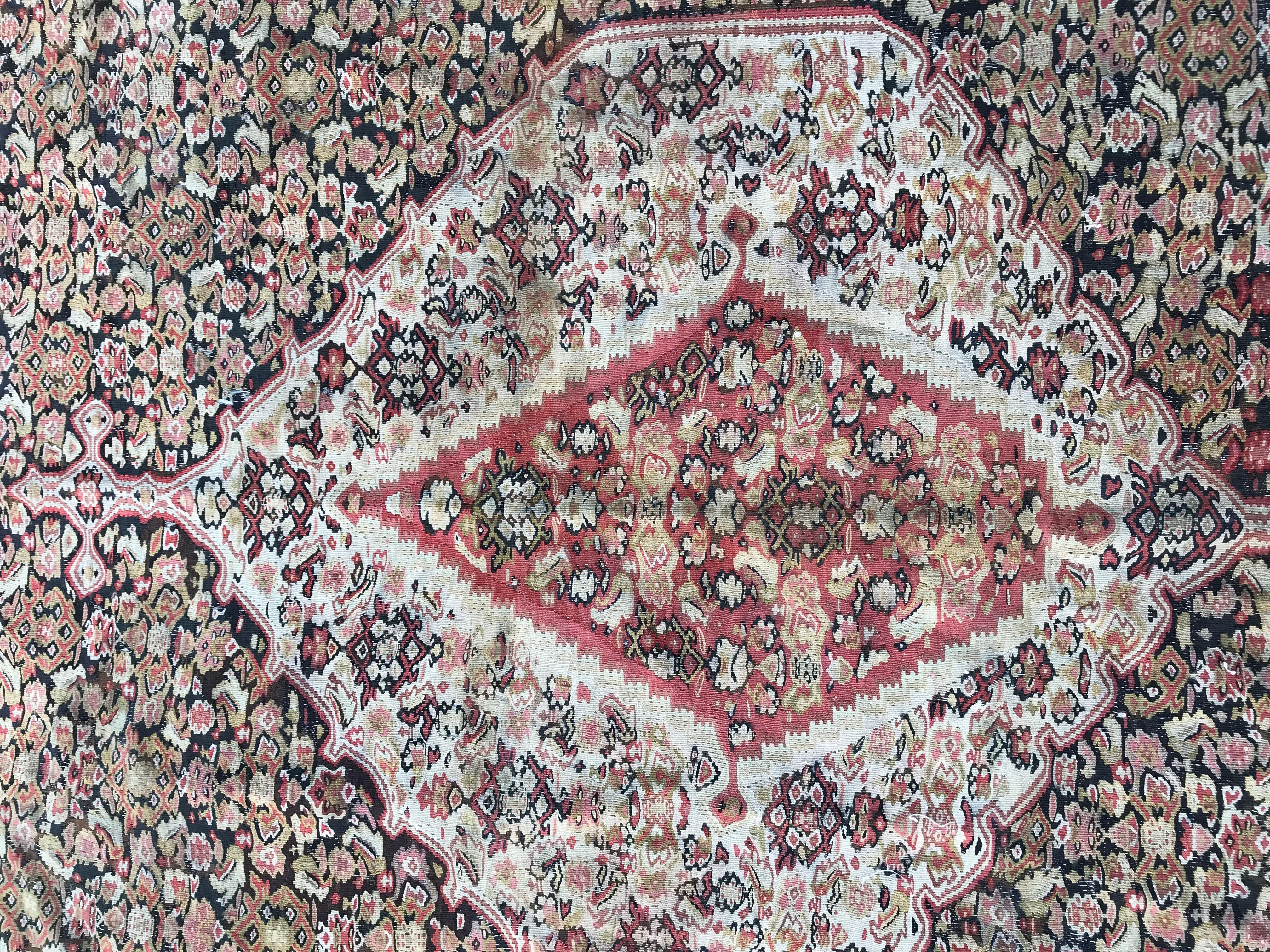 Central Asian Bobyrug’s Pretty Antique Fine Senneh Kilim For Sale