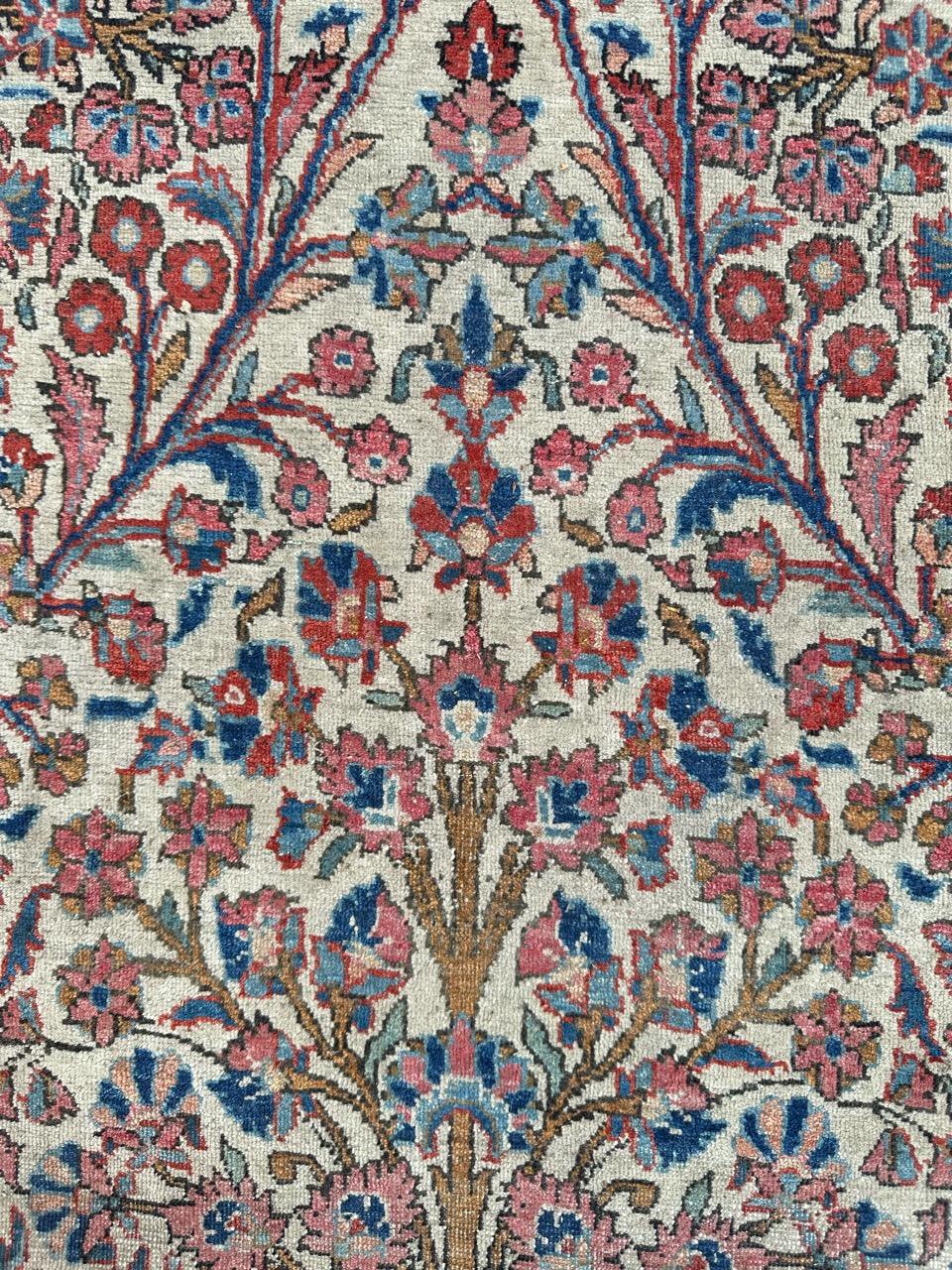 Bobyrug’s Pretty Antique Floral Design Kashan Rug For Sale 4