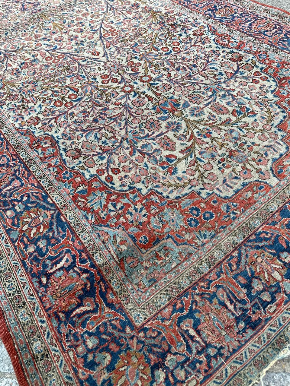 Bobyrug's Pretty Antique Floral Design Kashan Rug (tapis de Kashan) en vente 7