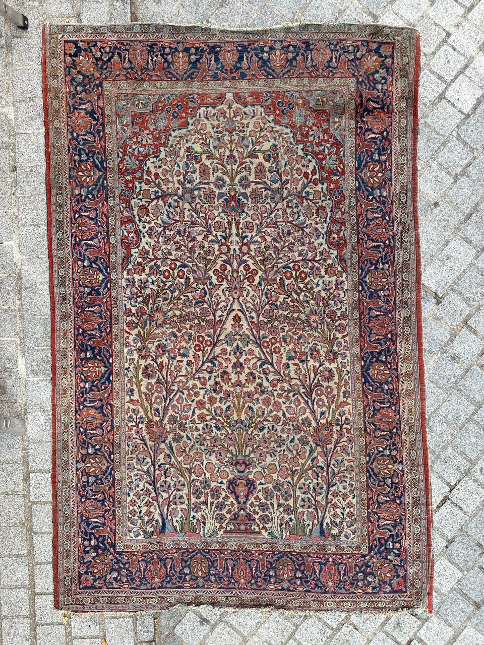 Bobyrug’s Pretty Antique Floral Design Kashan Rug For Sale 12