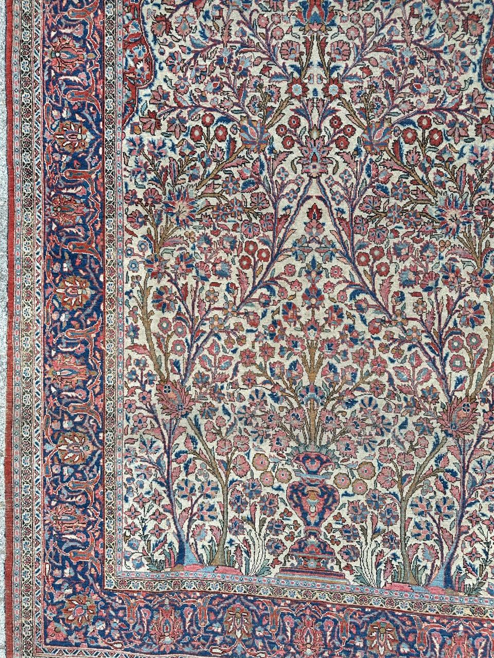 Asiatique Bobyrug's Pretty Antique Floral Design Kashan Rug (tapis de Kashan) en vente