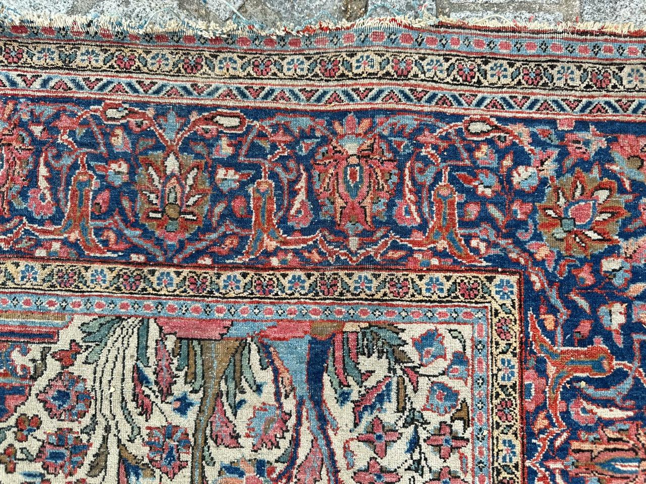 Bobyrug's Pretty Antique Floral Design Kashan Rug (tapis de Kashan) État moyen - En vente à Saint Ouen, FR