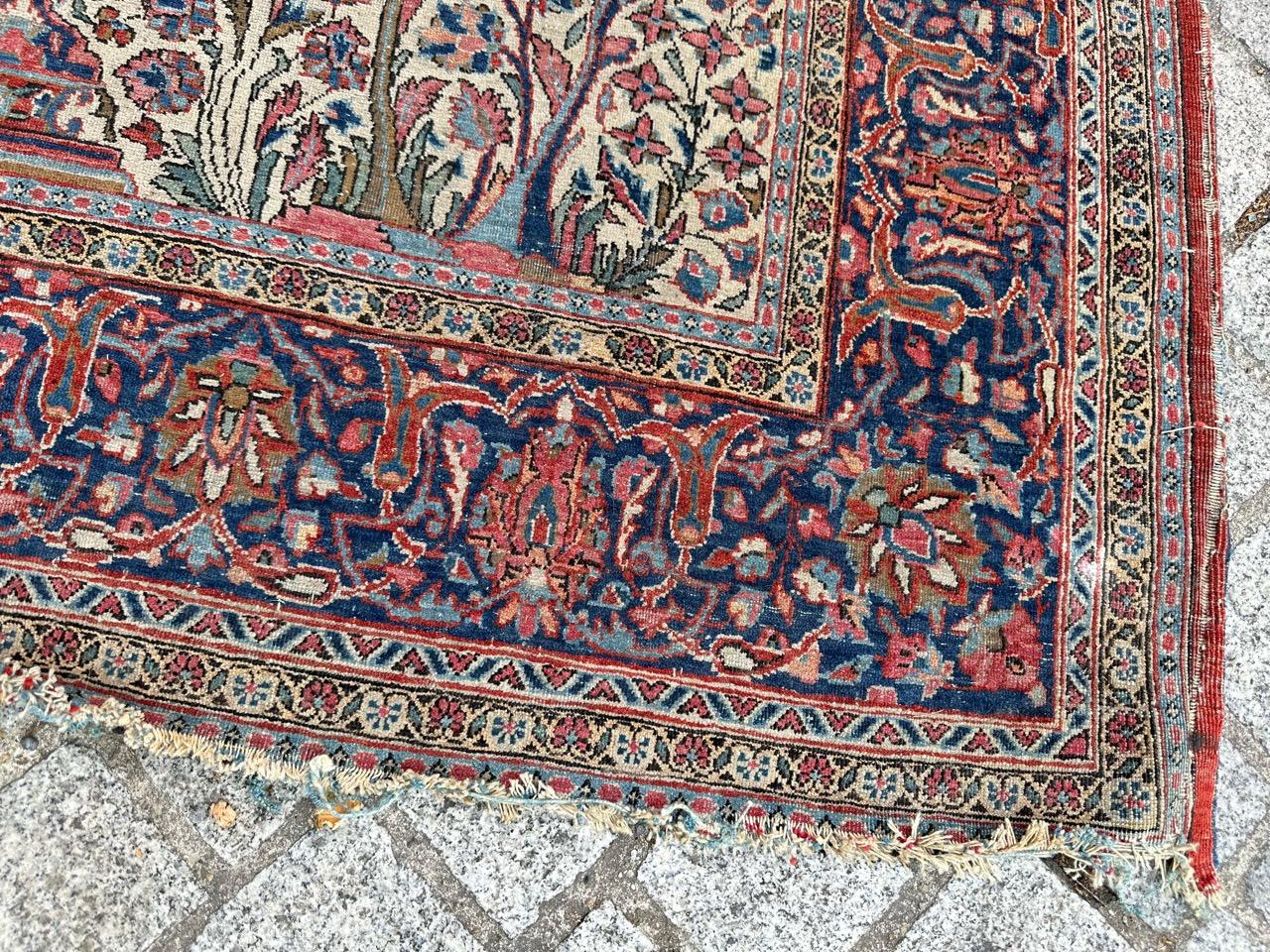 Wool Bobyrug’s Pretty Antique Floral Design Kashan Rug For Sale