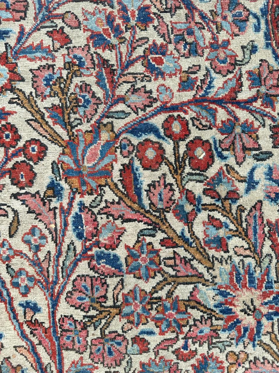 Bobyrug's Pretty Antique Floral Design Kashan Rug (tapis de Kashan) en vente 2