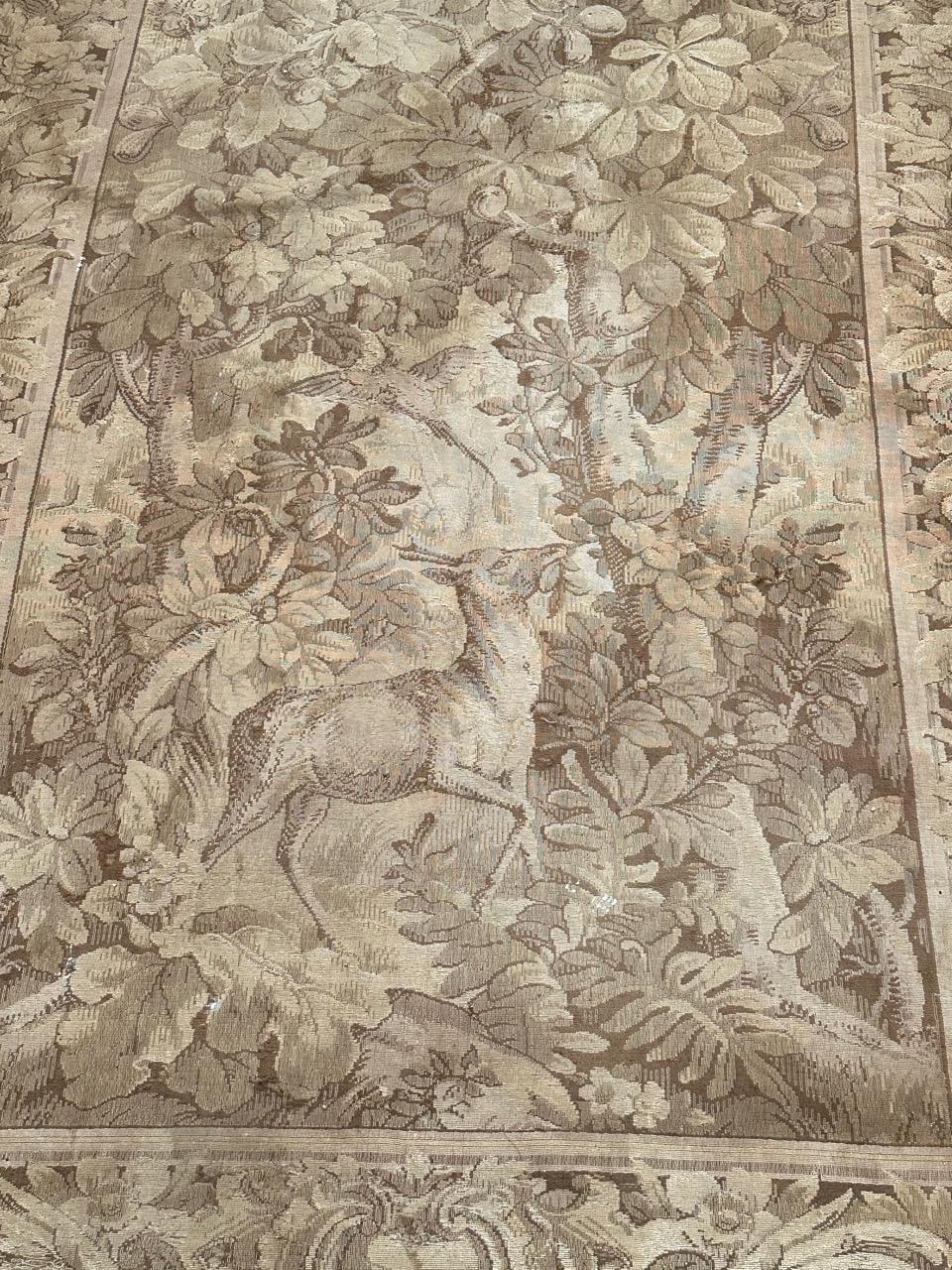 pretty Antique French Aubusson style Jacquard tapestry, « Gazelle in the woods » 11