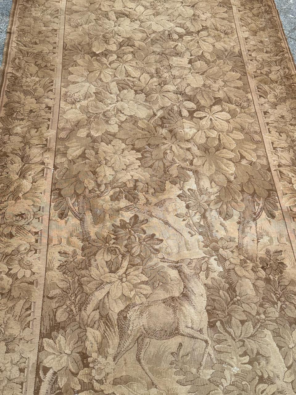Machine-Made pretty Antique French Aubusson style Jacquard tapestry, « Gazelle in the woods »