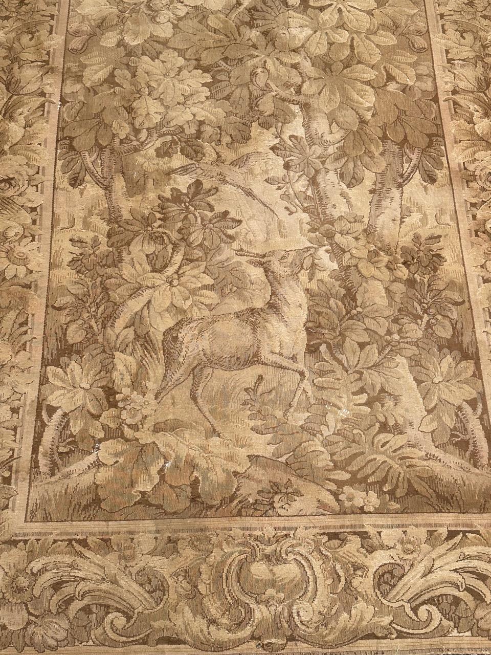 20th Century pretty Antique French Aubusson style Jacquard tapestry, « Gazelle in the woods »