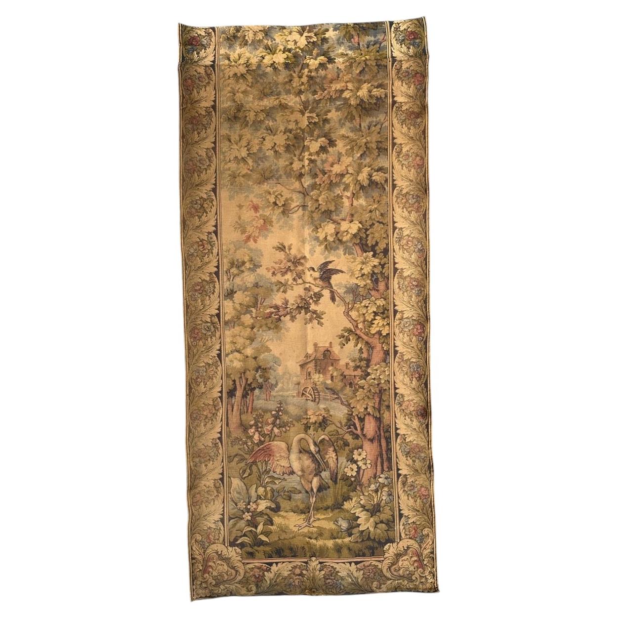 Hübsche antike französische Aubusson Stil Jacquard Wandteppich Panel "Vögel" im Angebot