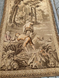 Pretty antique French Aubusson Style Jacquard Tapestry panel "fishermen"
