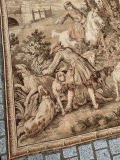 Pretty antique French Aubusson Style Jacquard Tapestry panel "hunting"