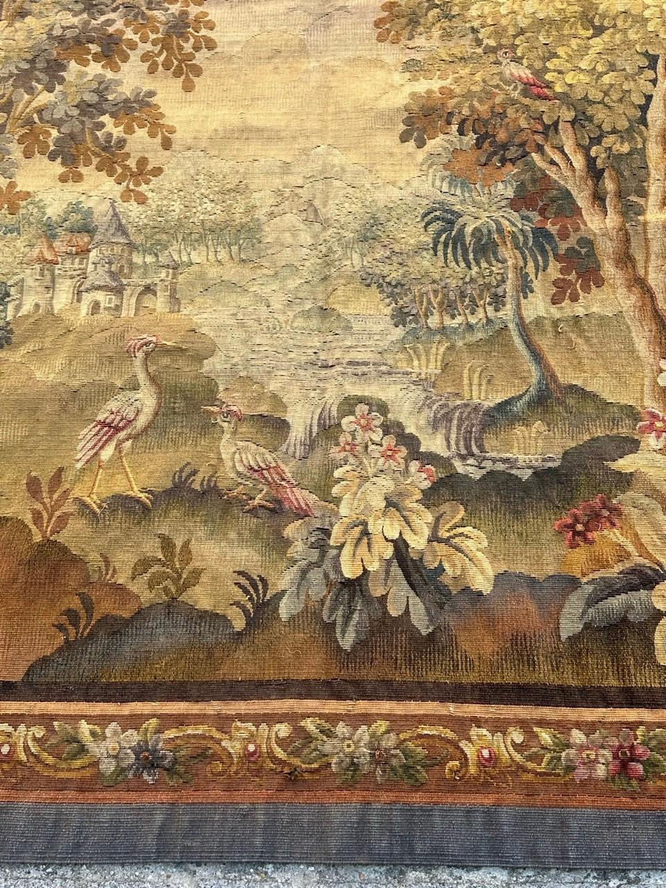 Grazioso arazzo Aubusson francese antico, tessuto a mano, 