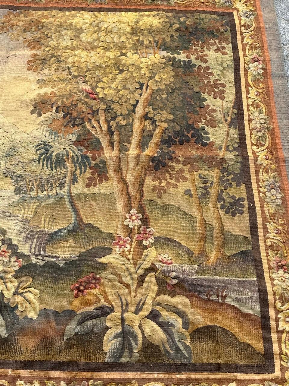 XIX secolo Grazioso arazzo Aubusson francese antico, tessuto a mano, 