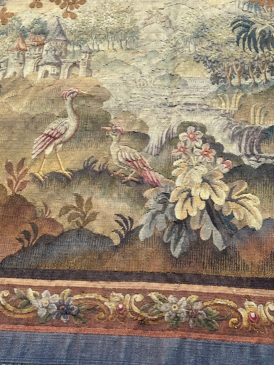 Grazioso arazzo Aubusson francese antico, tessuto a mano, 
