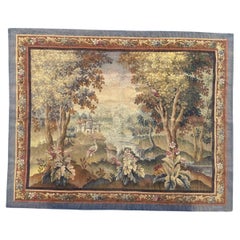 Pretty Antique french handwoven Aubusson tapestry “greenery and birds”