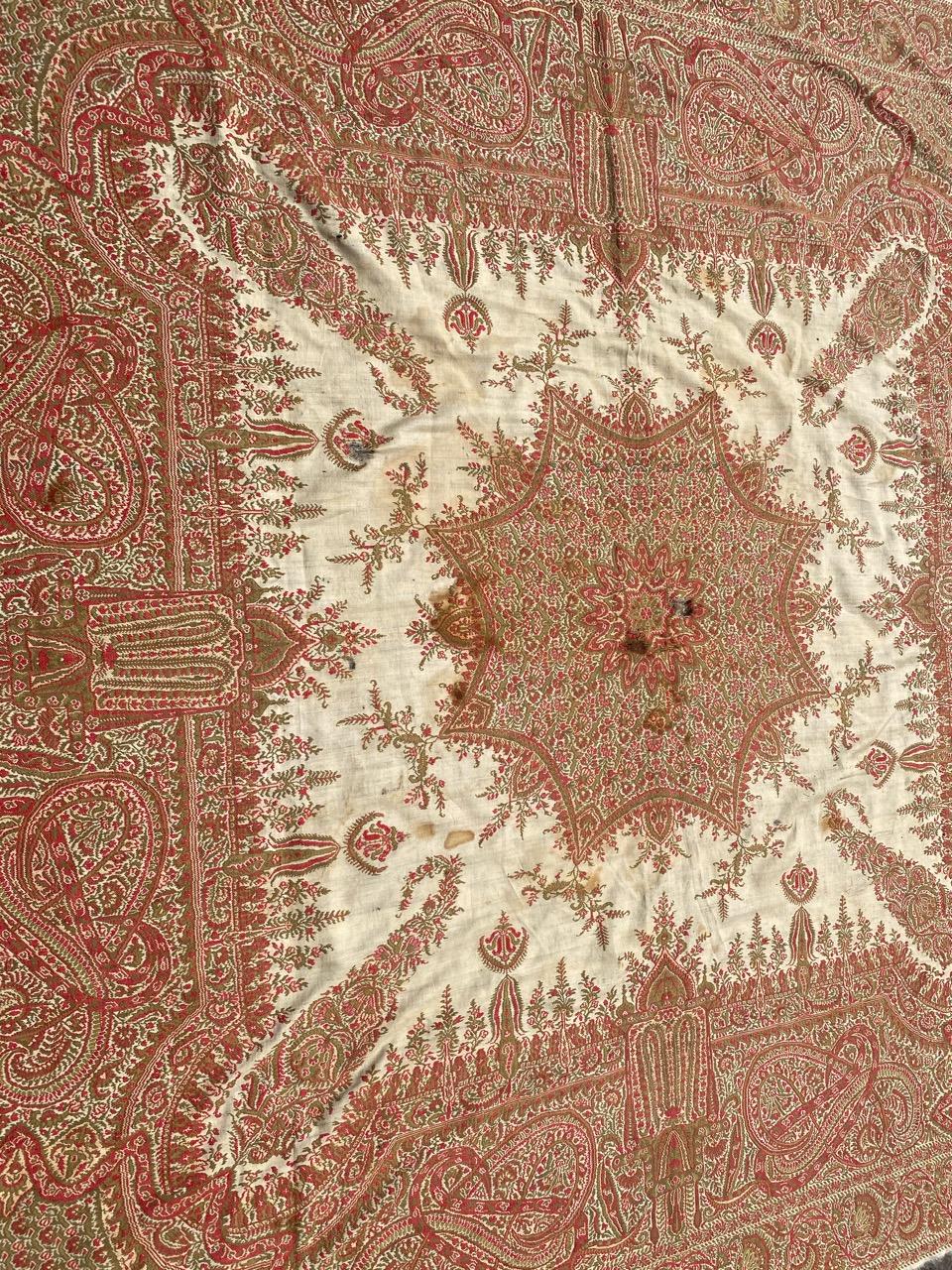 Pretty Antique French Kashmir Square Shawl For Sale 3