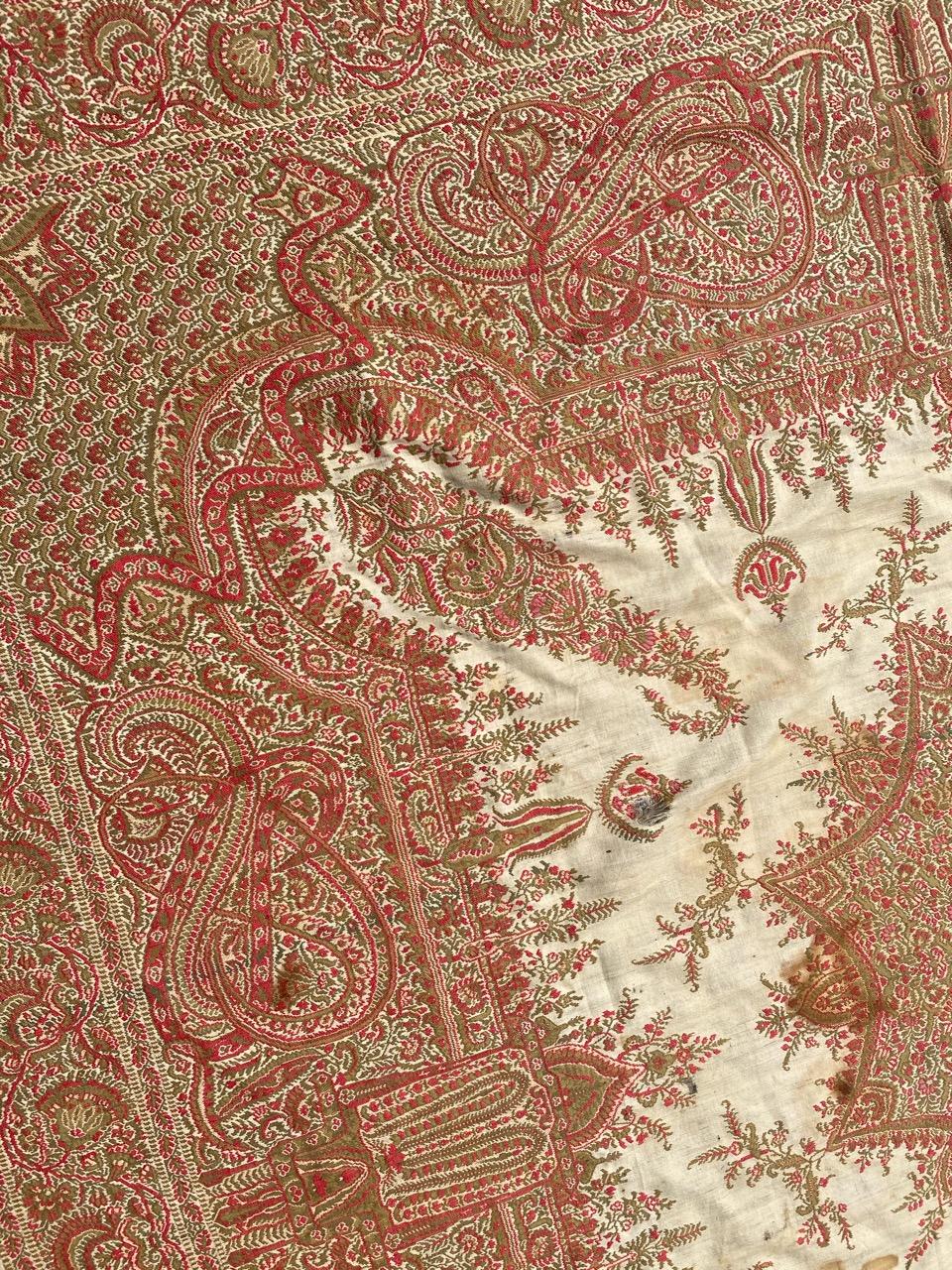 Agra Pretty Antique French Kashmir Square Shawl For Sale