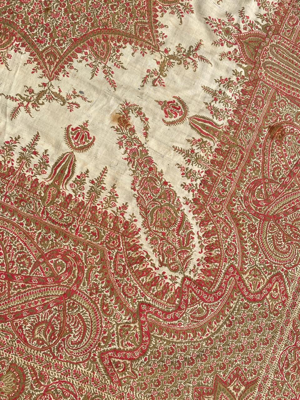 Pretty Antique French Kashmir Square Shawl For Sale 2