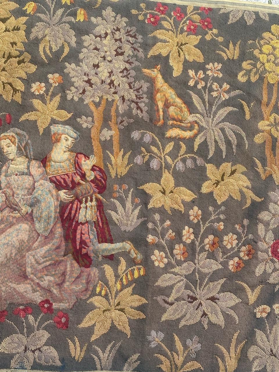 bonito tapiz jacquard de diseño medieval francés antiguo estilo Aubusson en venta 8