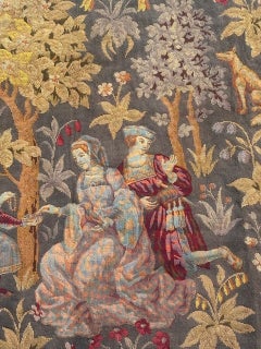 pretty antique French medieval design Aubusson style Jacquard tapestry