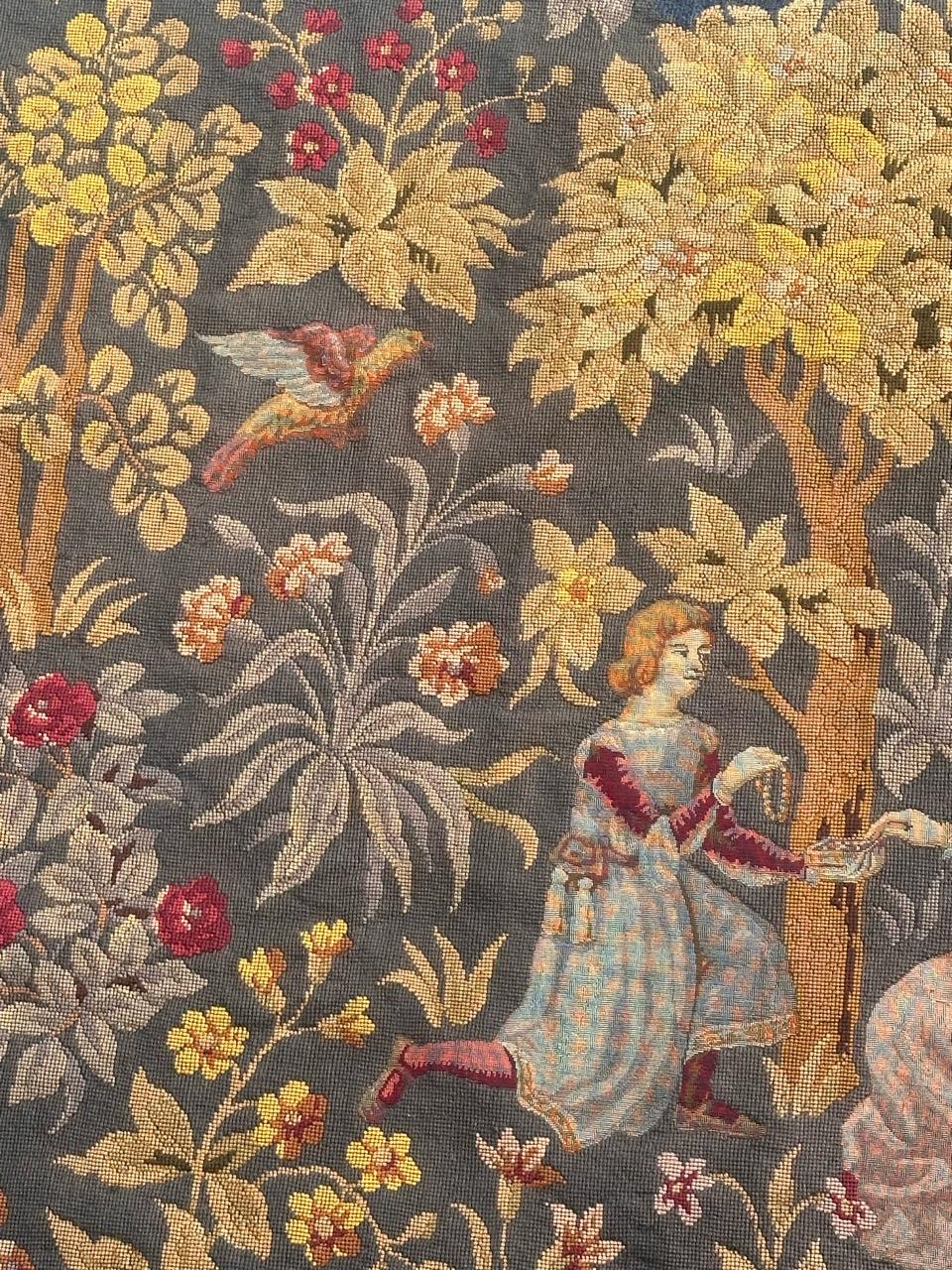 bonito tapiz jacquard de diseño medieval francés antiguo estilo Aubusson Francés en venta