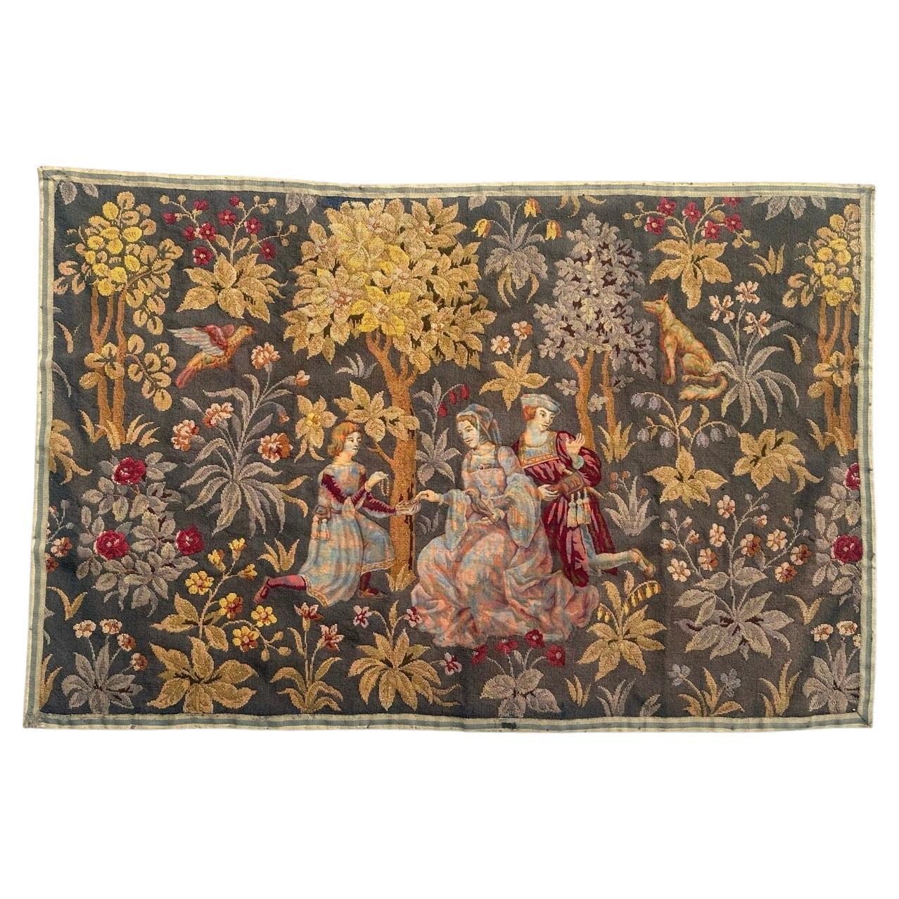Joli motif médiéval français ancien, tapisserie jacquard de style Aubusson