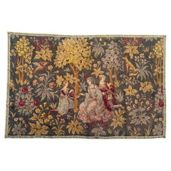 grazioso arazzo jacquard francese antico dal design medievale in stile Aubusson