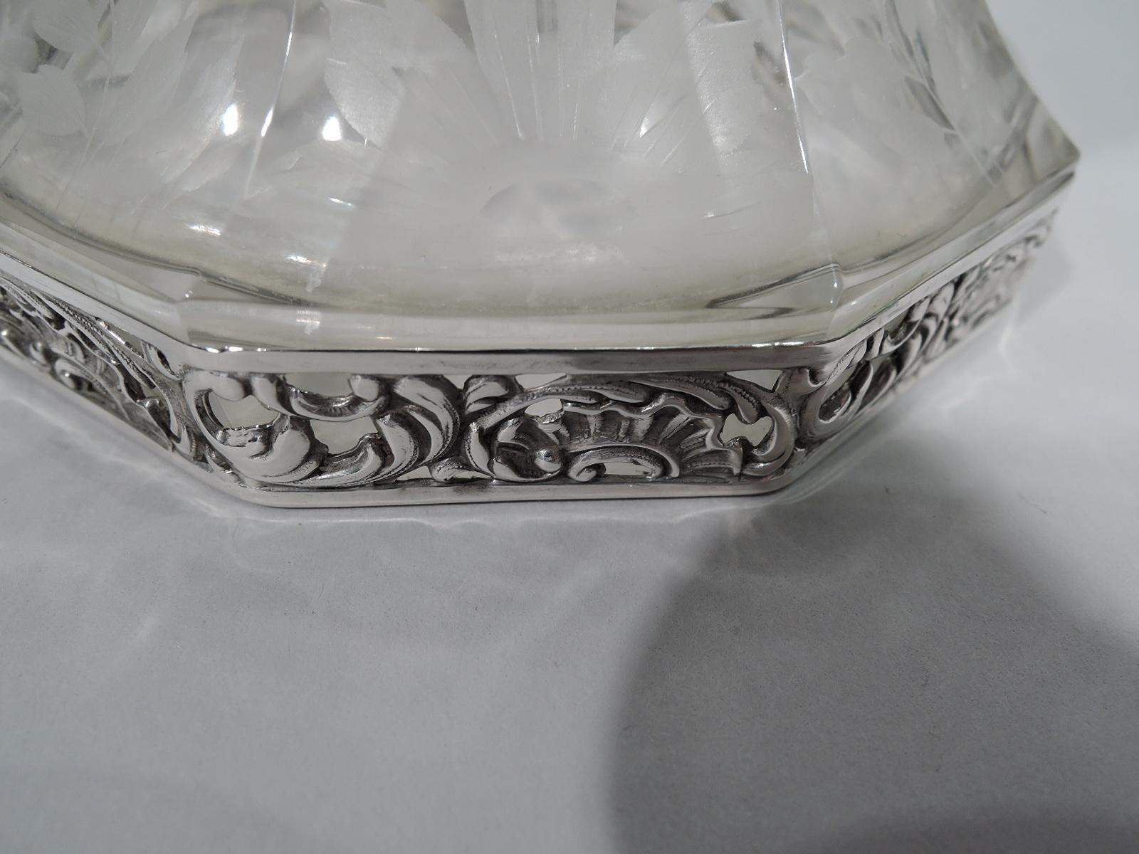 20th Century Pretty Antique German Silver and Crystal Decanter For Sale