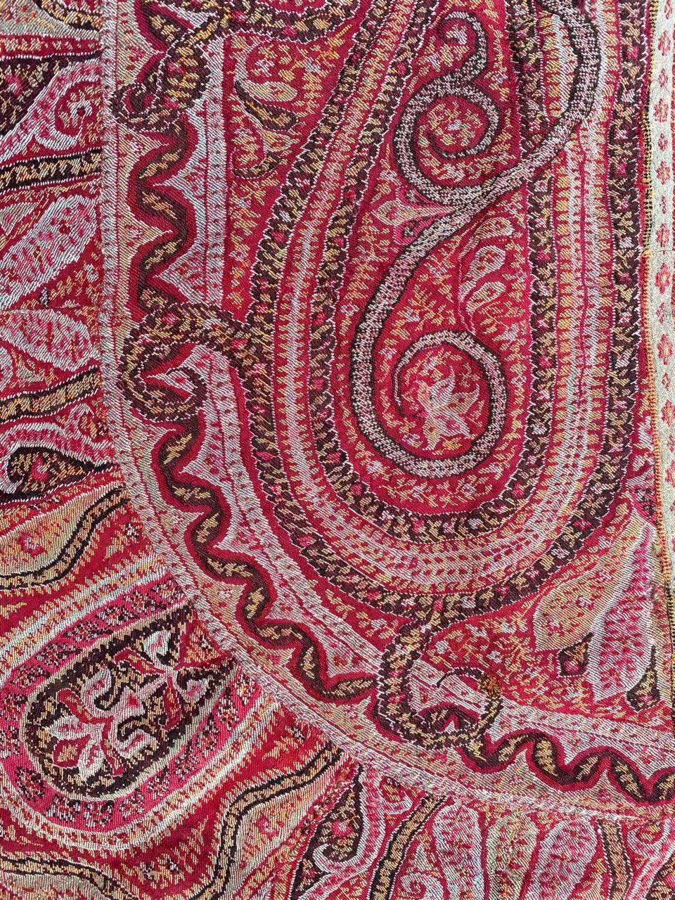Embroidered Pretty Antique Kashmir Shawl Fragment