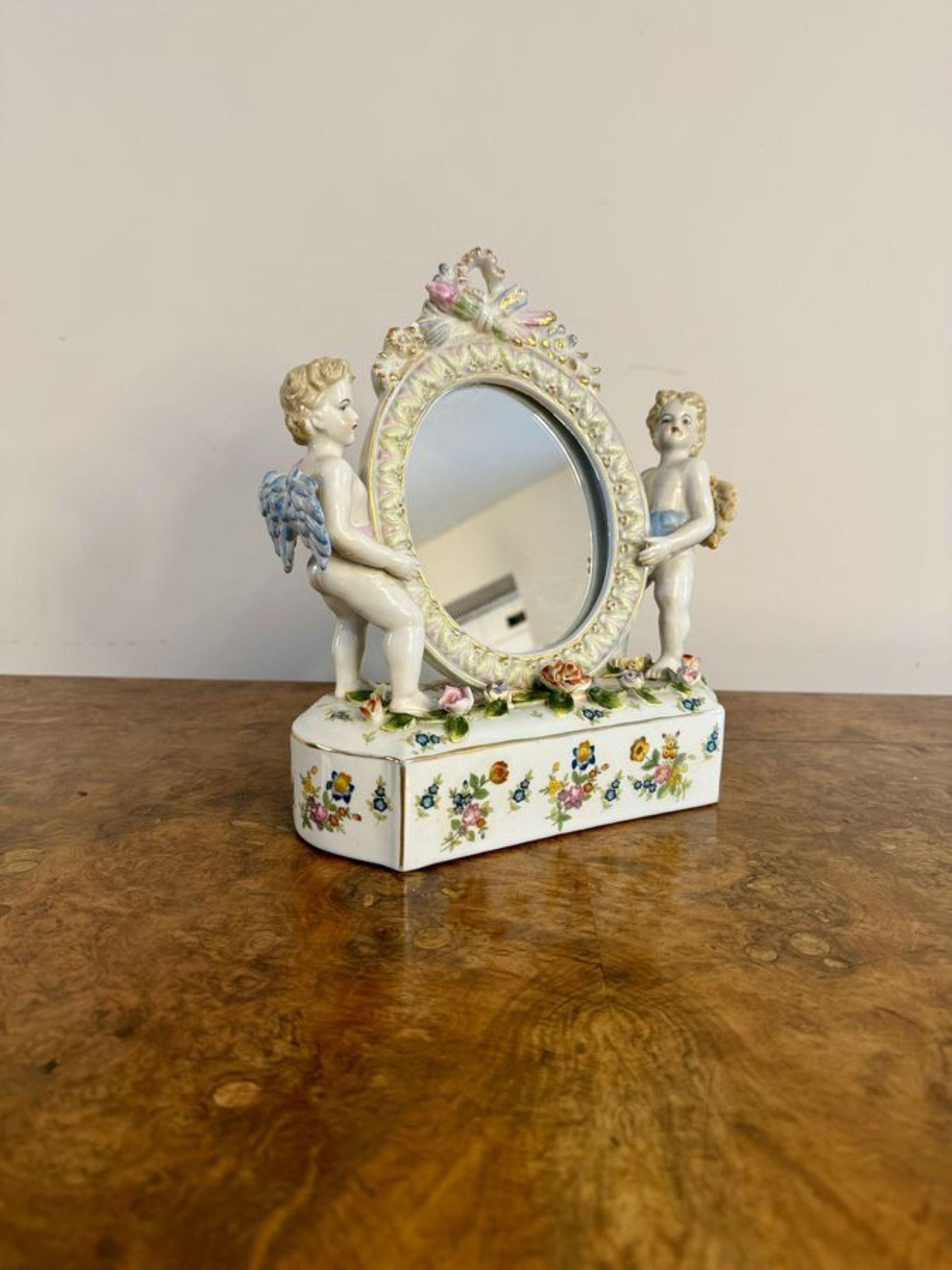 Porcelain Pretty antique porcelain dressing table mirror For Sale
