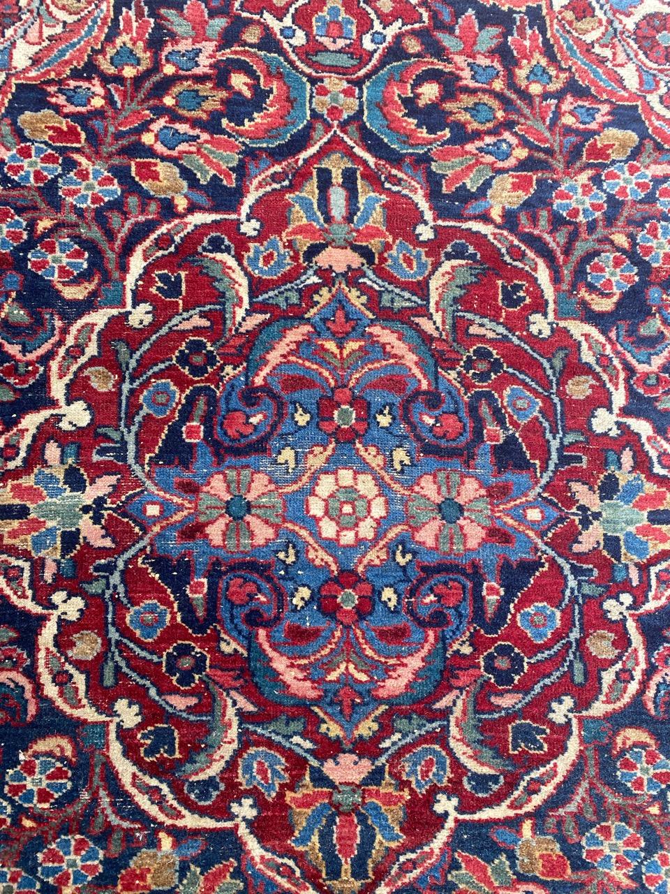 Hand-Knotted Bobyrug’s Pretty Antique Sarouk Rug For Sale