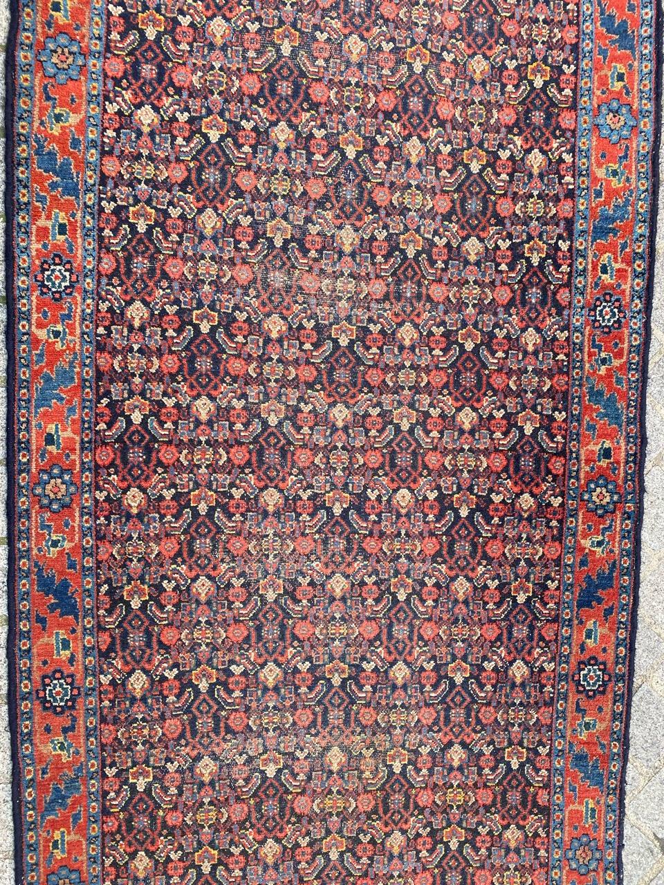 Hand-Knotted Bobyrug’s Pretty Antique Senneh Runner For Sale