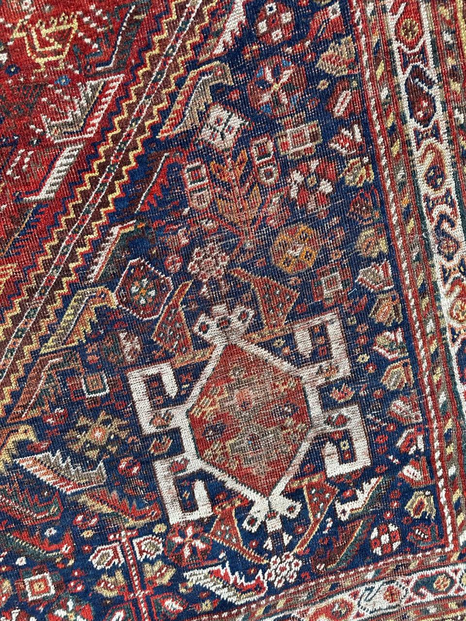 Pretty antique Shiraz rug fair conditions For Sale 9