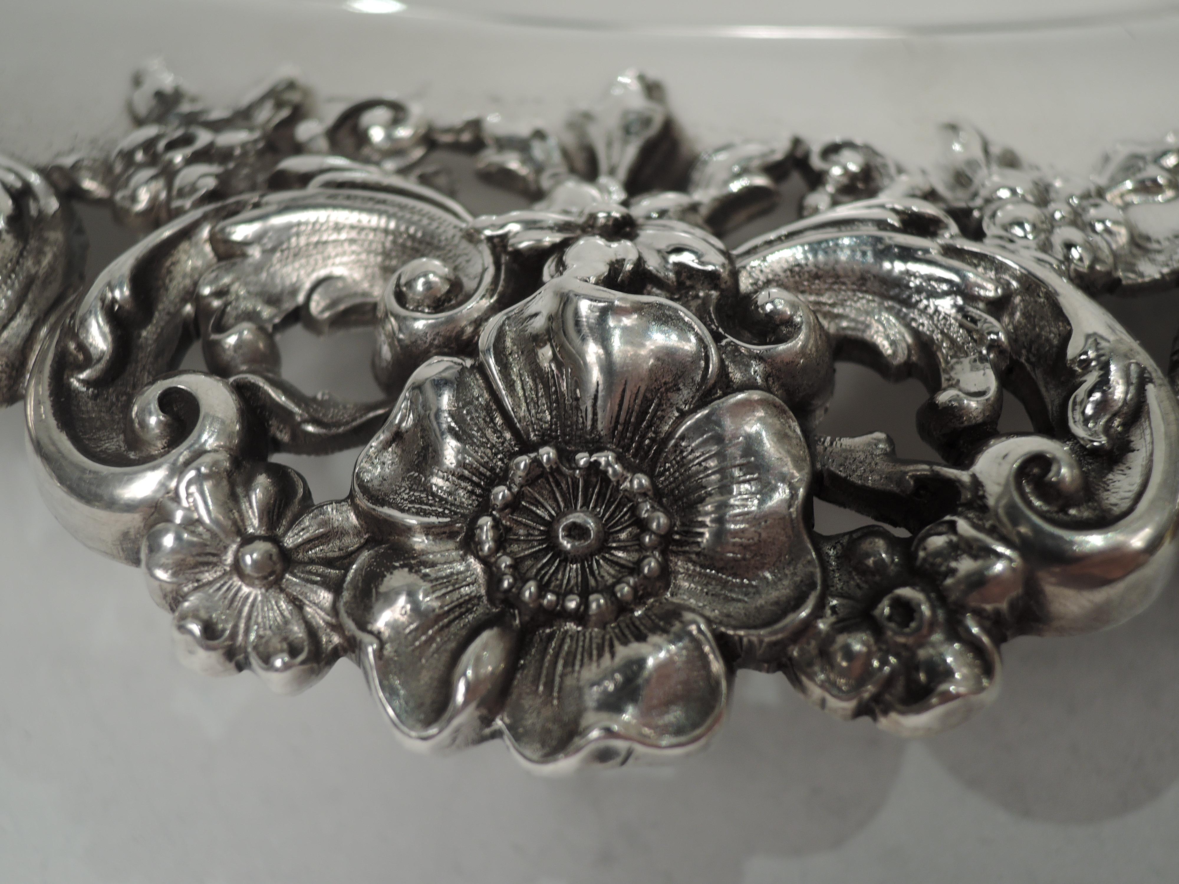 American Pretty Antique Silver Tray with Scrolls & Flowers by Theodore B. Starr For Sale