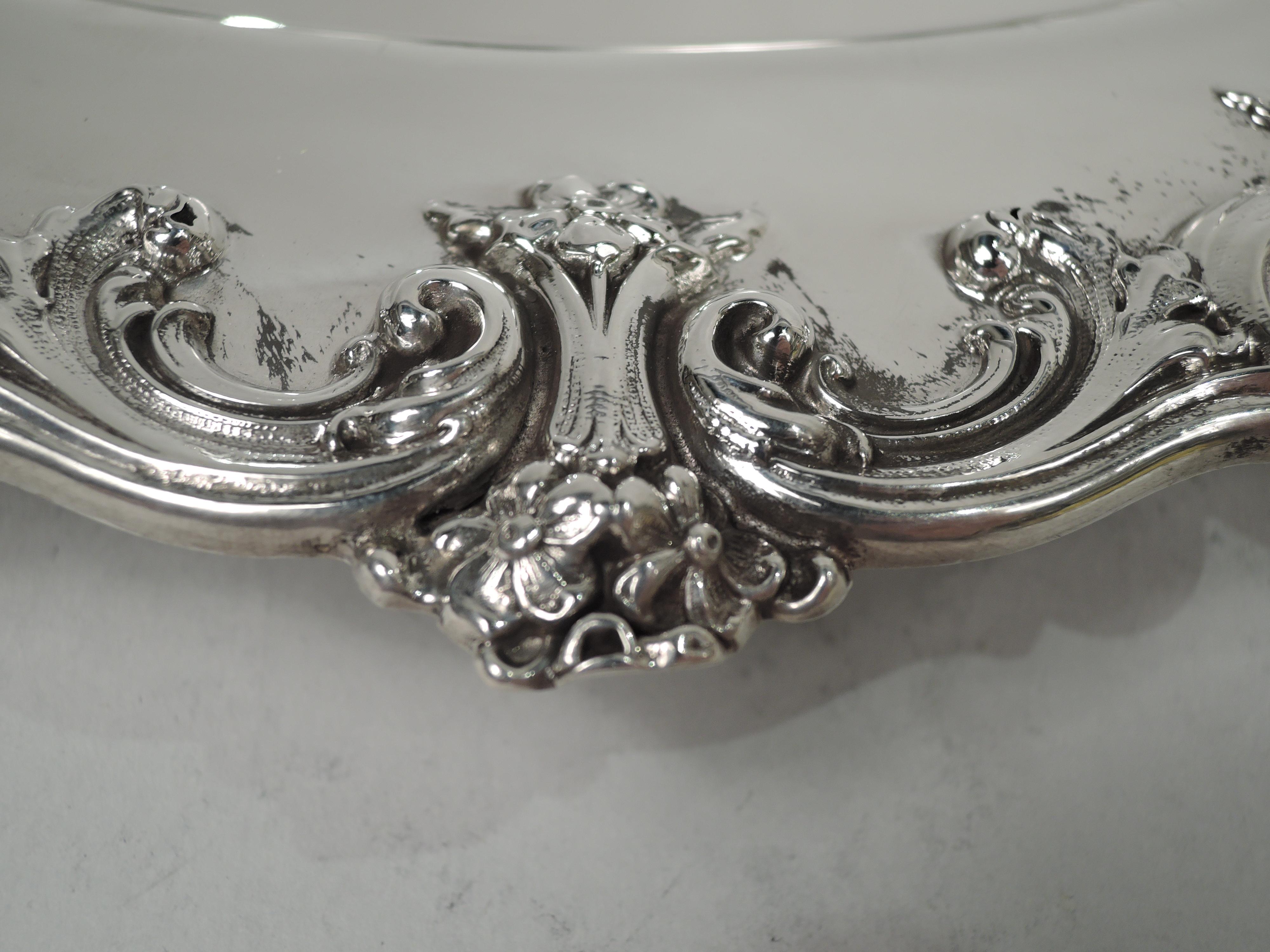 Pretty Antique Silver Tray with Scrolls & Flowers by Theodore B. Starr In Good Condition For Sale In New York, NY