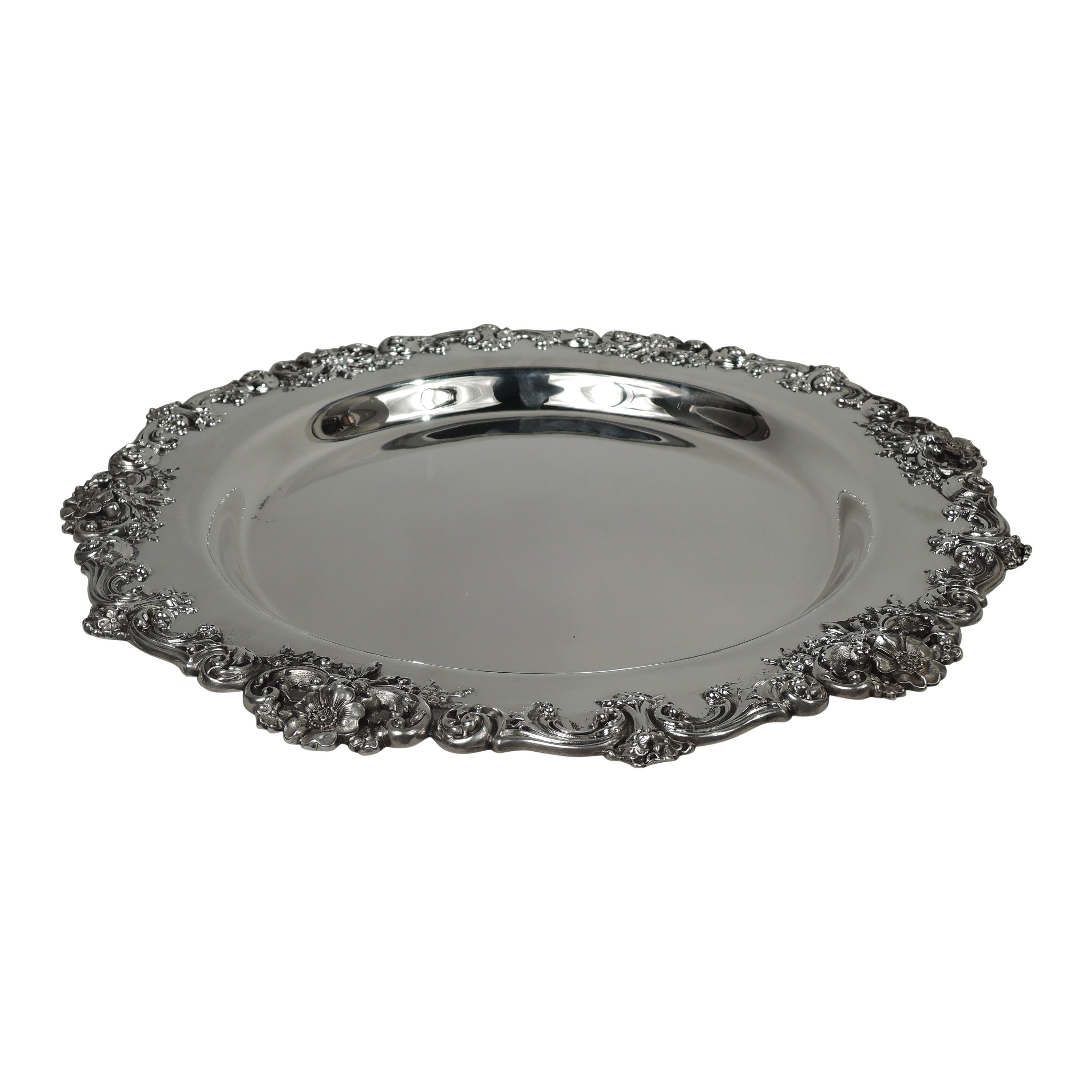 Schönes antikes Silbertablett mit Schnörkeln und Blumen von Theodore B. Starr im Angebot