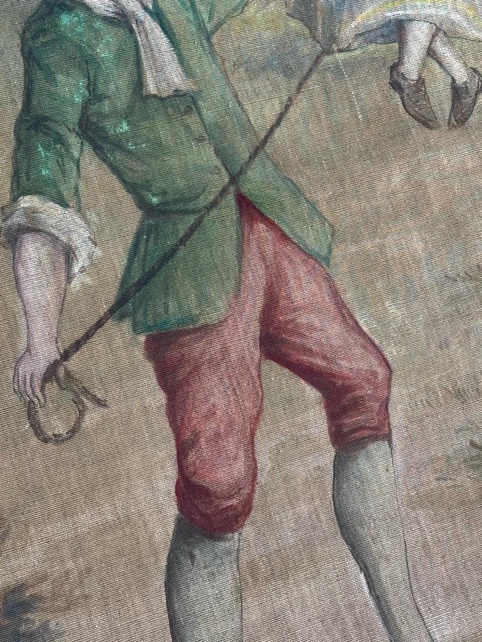 Bonito tapiz antiguo de cartón pintado a mano en venta 3