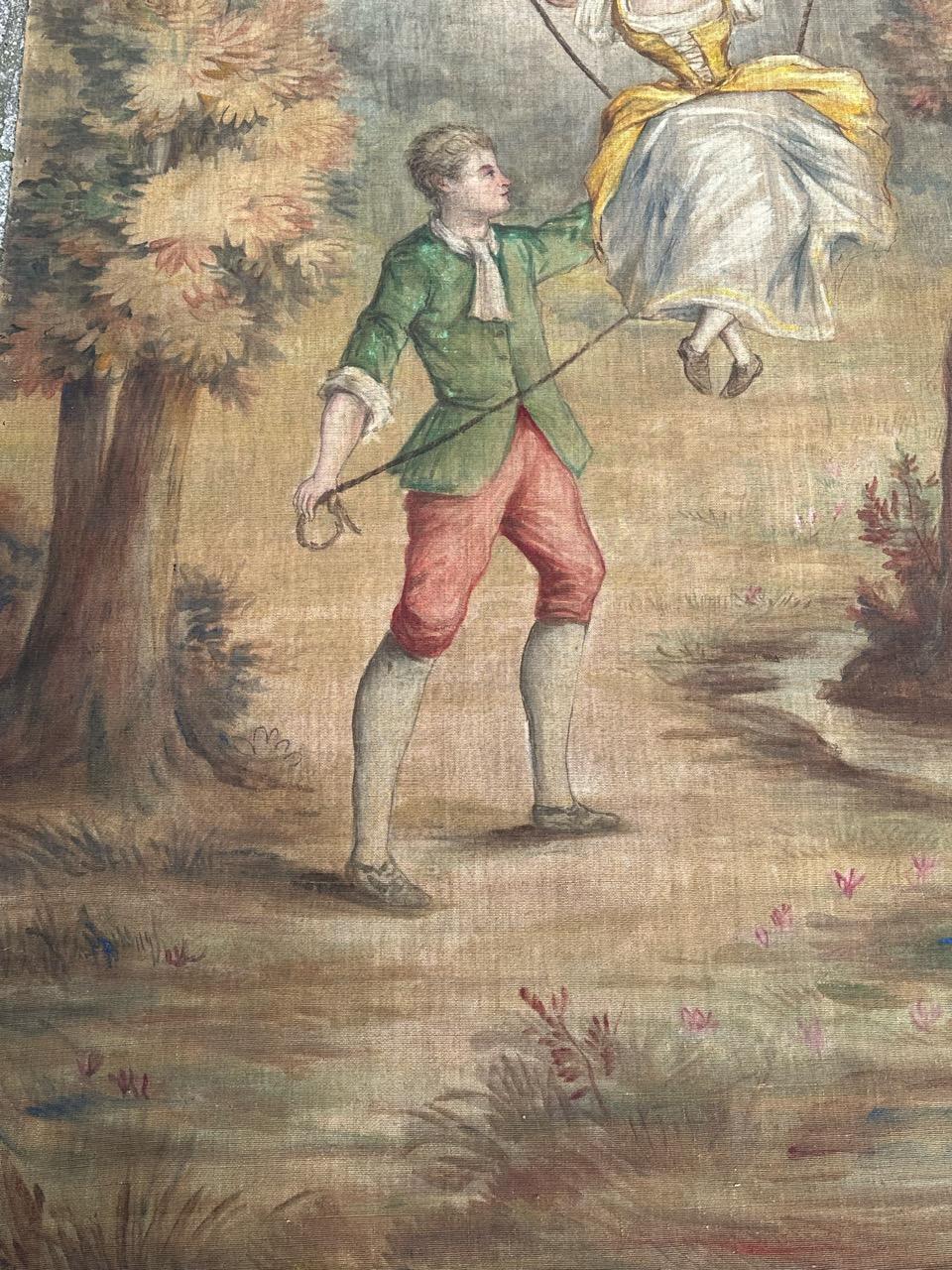 Bonito tapiz antiguo de cartón pintado a mano Romántico en venta